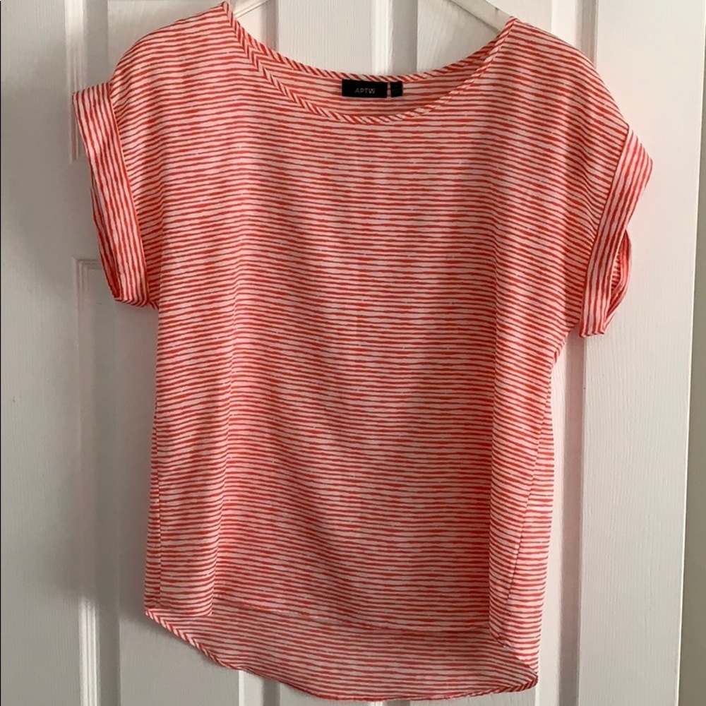 White and coral striped blouse